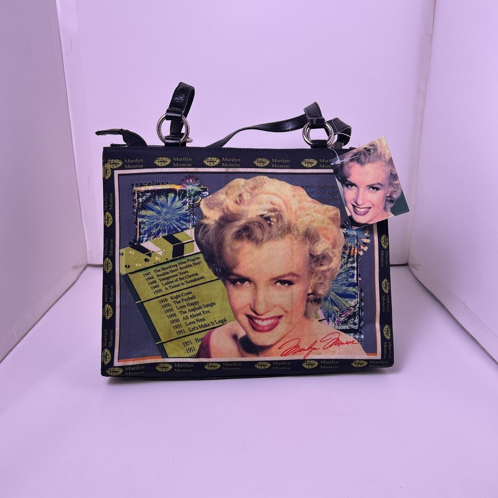 Vintage Marilyn Monroe Womens Black Rhinestone Filmography‎ Collage Hand Bag